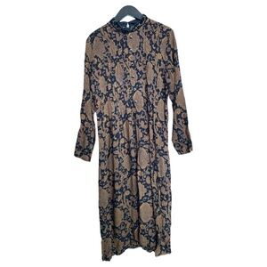 Vintage Sunshine Starshine Dress Size Medium Black Brown Paisley Maxi